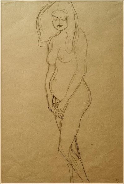 Standing Naked Pregnant Woman Facing Left, Hands... by Gustav Klimt